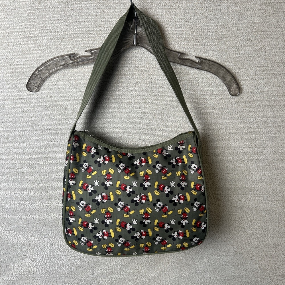 Disney Mickey Mouse Bag Olive Army Green Shoulder Purse Tote‎ Bag Zipper Strap